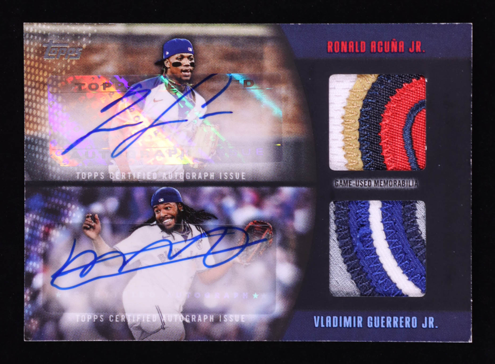 Ronald Acuna Jr. / Vladimir Guerrero Jr. 2025 Topps Dual Major League Materials Autographs Black #MLMDA2AGJ S2 #01/10