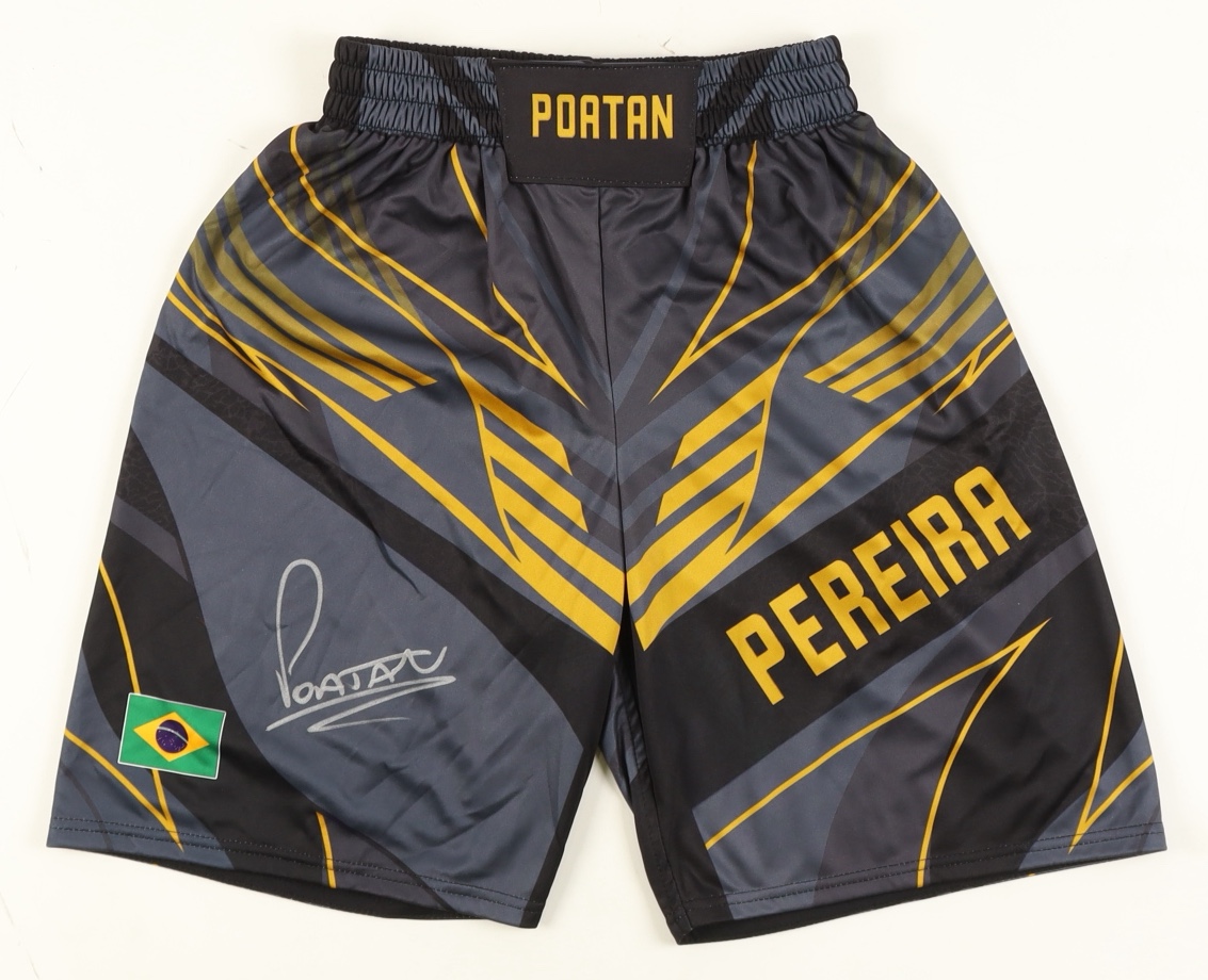 Alex Pereira Signed "Poatan" Custom Fight Shorts (Beckett) at PristineAuction.com Alex Pereira Signed "Poatan" Custom Fight Shorts (Beckett) at PristineAuction.com