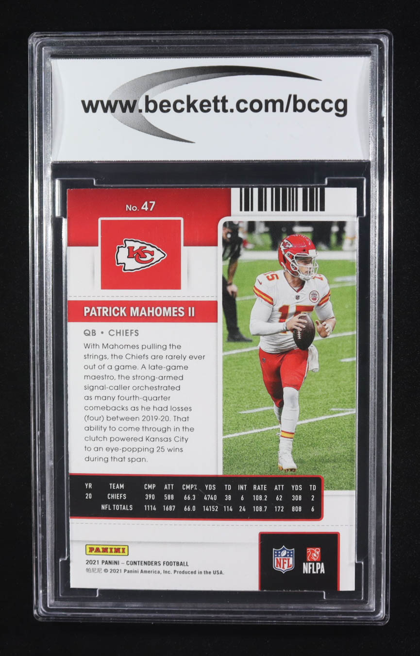 Patrick Mahomes 2021 Panini Contenders #47 (BCCG 10) at PristineAuction.com Patrick Mahomes 2021 Panini Contenders #47 (BCCG 10) at PristineAuction.com