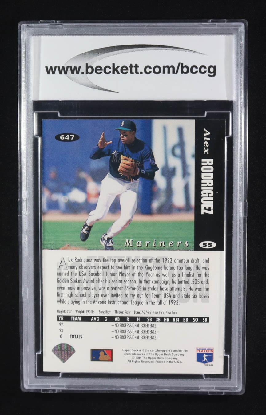 Alex Rodriguez 1994 Collector's Choice #647 RC (BCCG 10) at PristineAuction.com Alex Rodriguez 1994 Collector's Choice #647 RC (BCCG 10) at PristineAuction.com