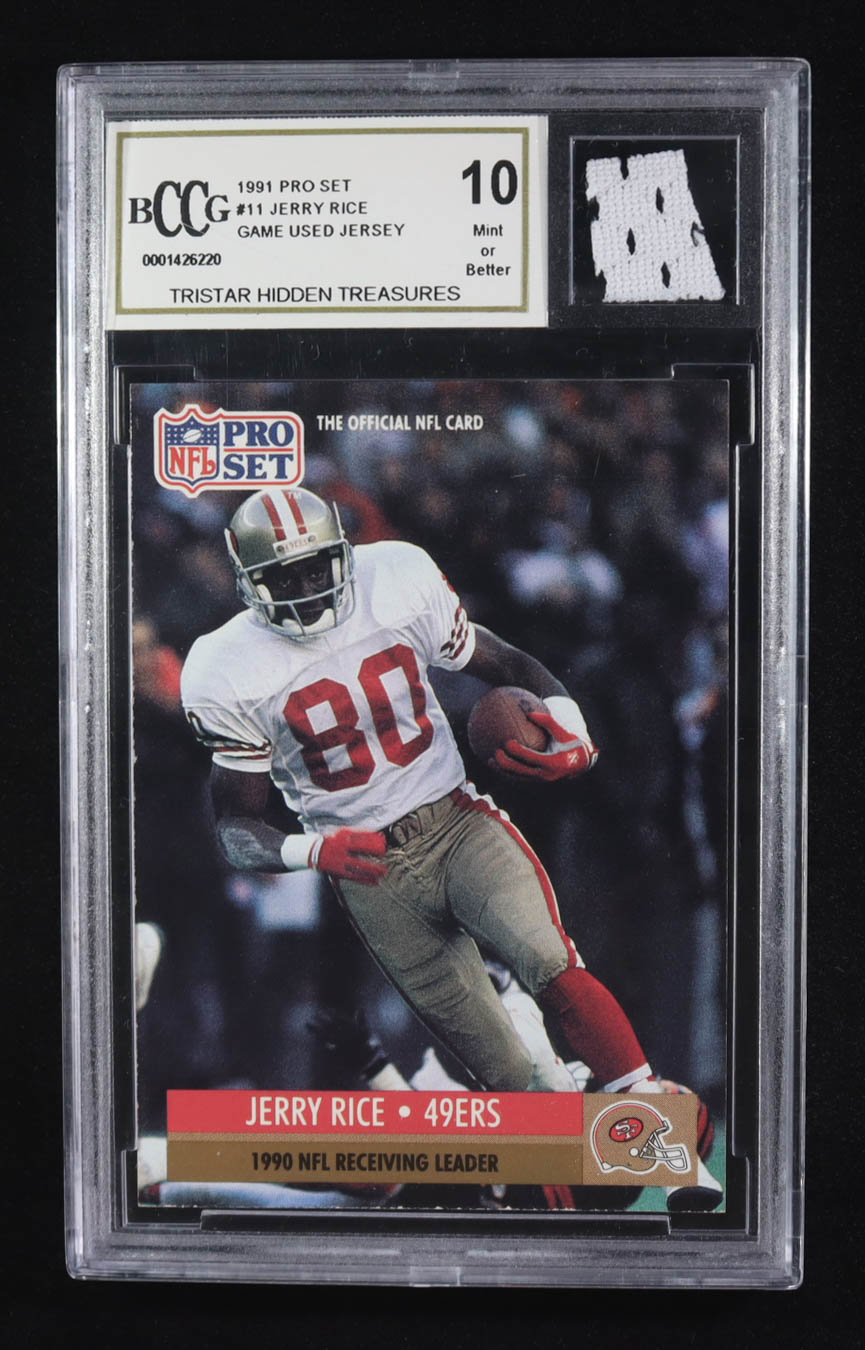 Jerry Rice 1991 Pro Set #11 with Game Used Jersey (BCCG 10) at PristineAuction.com Jerry Rice 1991 Pro Set #11 with Game Used Jersey (BCCG 10) at PristineAuction.com