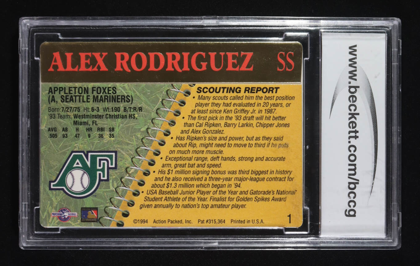 Alex Rodriguez 1994 Action Packed #1 RC (BCCG 10) at PristineAuction.com Alex Rodriguez 1994 Action Packed #1 RC (BCCG 10) at PristineAuction.com