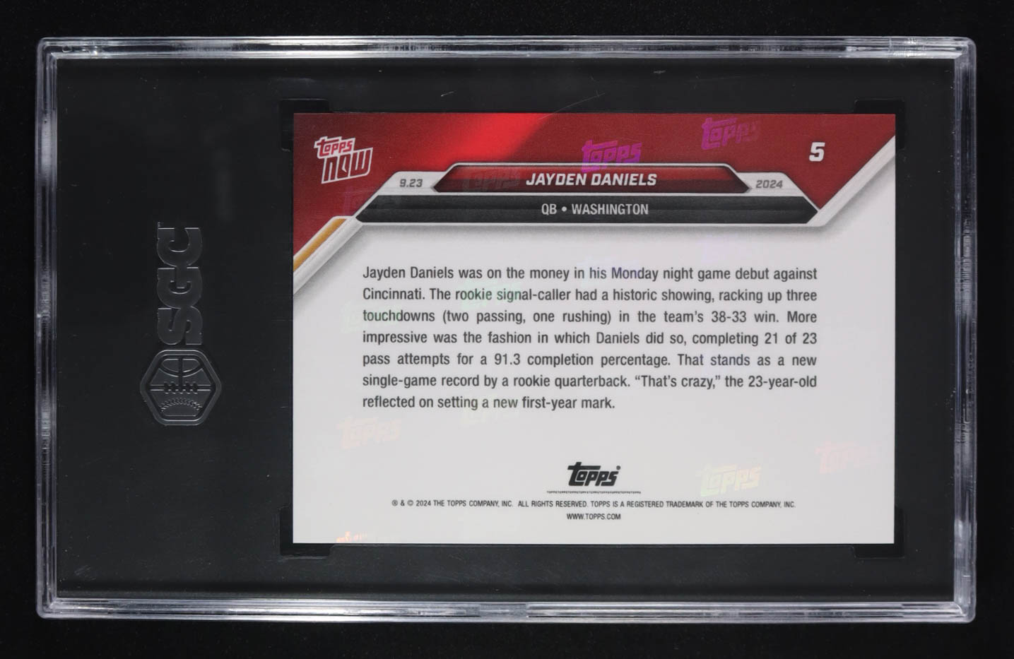 Jayden Daniels 2024 Topps Now #22 RC (SGC 10) at PristineAuction.com Jayden Daniels 2024 Topps Now #22 RC (SGC 10) at PristineAuction.com