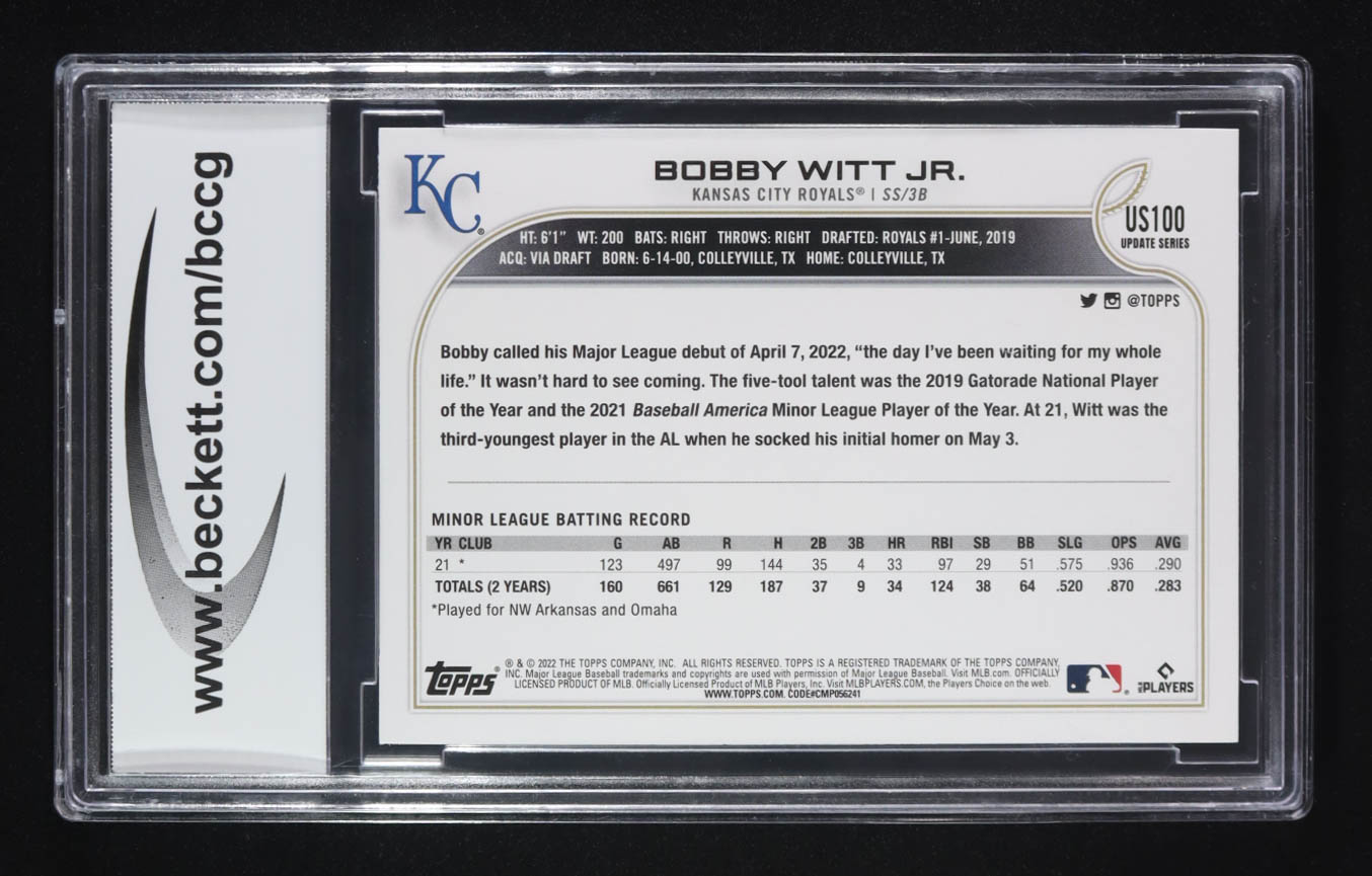 Bobby Witt Jr. 2022 Topps Update #US100 RC (BCCG 10) at PristineAuction.com Bobby Witt Jr. 2022 Topps Update #US100 RC (BCCG 10) at PristineAuction.com