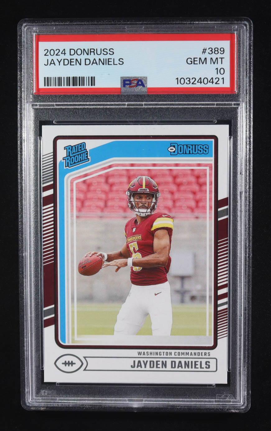 Jayden Daniels 2024 Donruss #389 RR RC (PSA 10) at PristineAuction.com Jayden Daniels 2024 Donruss #389 RR RC (PSA 10) at PristineAuction.com