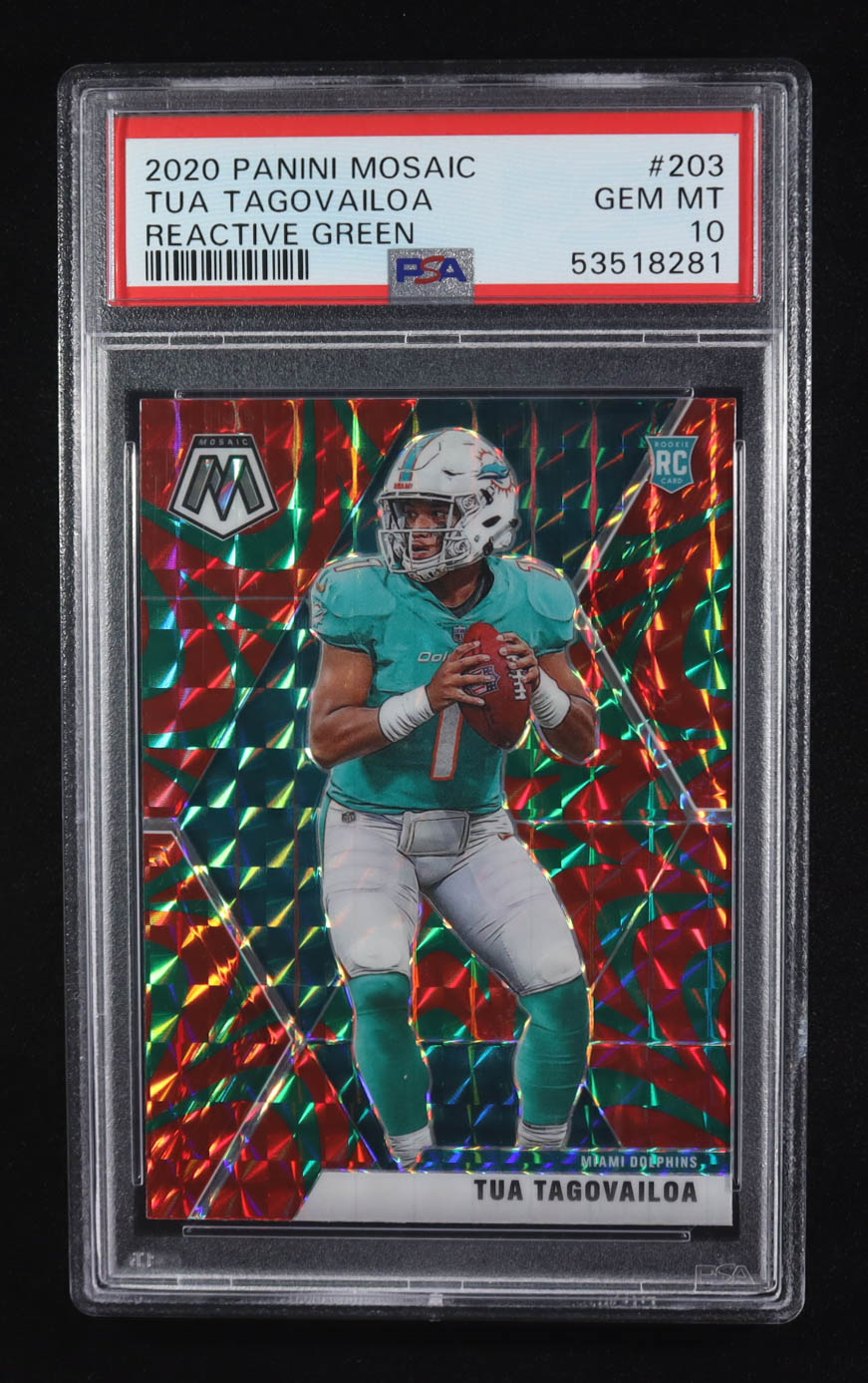 Tua Tagovailoa 2020 Mosaic Mosaic Reactive Green #203 RC (PSA 10) at PristineAuction.com Tua Tagovailoa 2020 Mosaic Mosaic Reactive Green #203 RC (PSA 10) at PristineAuction.com