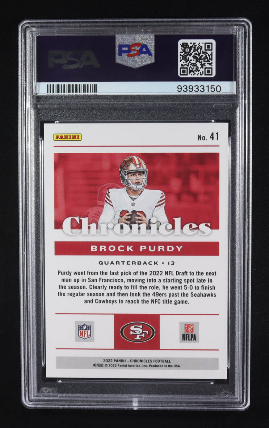 Brock Purdy 2022 Panini Chronicles #41 RC (PSA 10) at PristineAuction.com Brock Purdy 2022 Panini Chronicles #41 RC (PSA 10) at PristineAuction.com