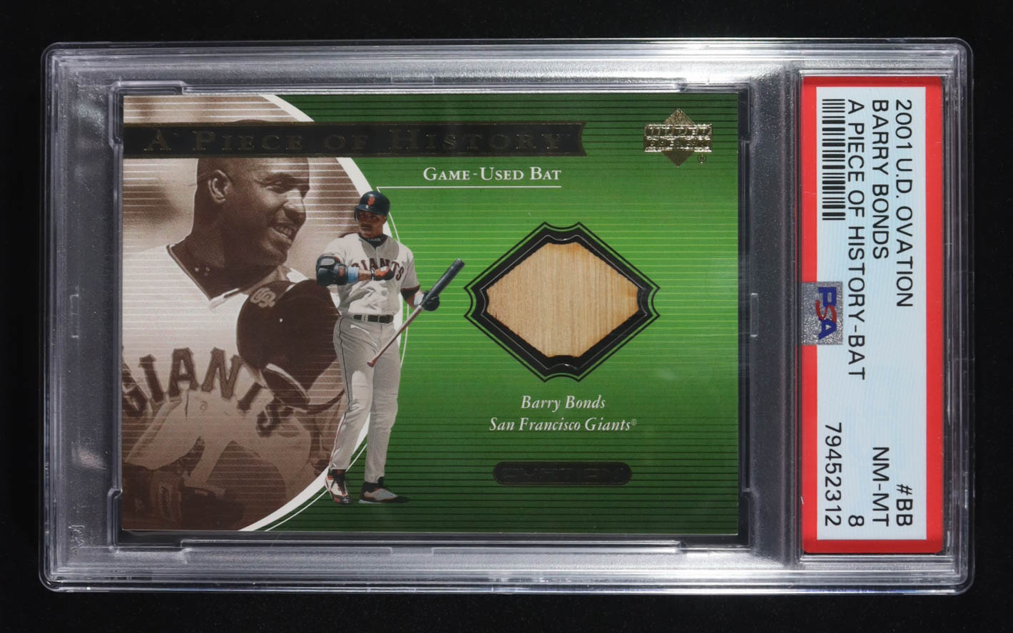 Barry Bonds 2001 UD Ovation A Piece of History Bat #BB (PSA 8) at PristineAuction.com Barry Bonds 2001 UD Ovation A Piece of History Bat #BB (PSA 8) at PristineAuction.com