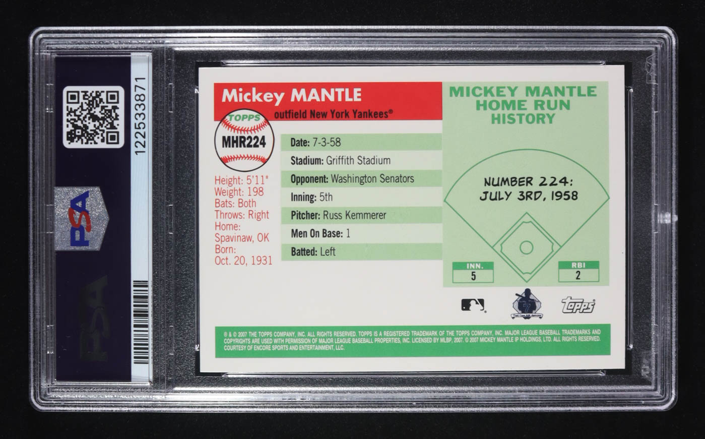 Mickey Mantle 2007 Topps Mantle Home Run History #224 (PSA 10) at PristineAuction.com Mickey Mantle 2007 Topps Mantle Home Run History #224 (PSA 10) at PristineAuction.com