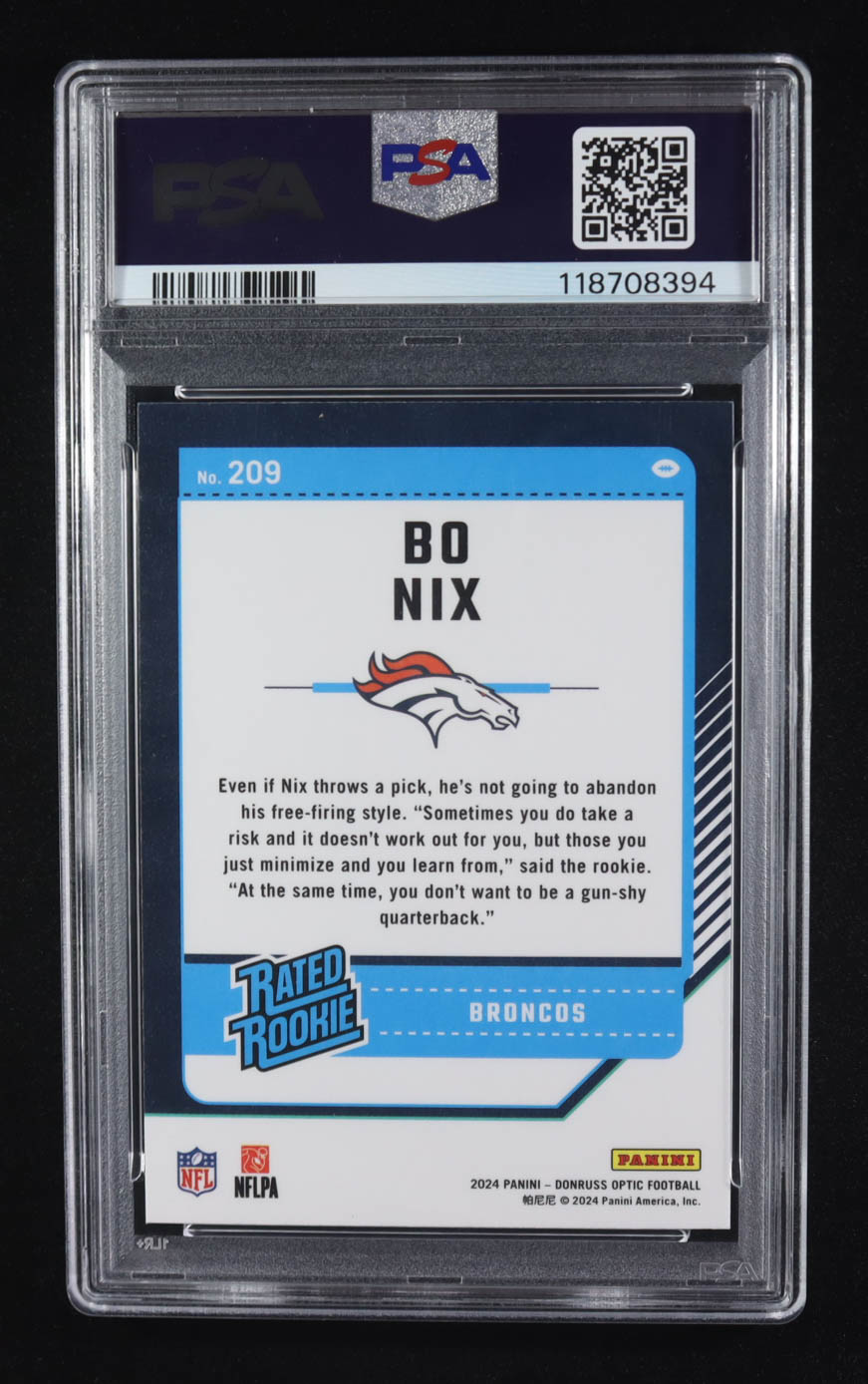 Bo Nix 2024 Donruss Optic #209 RR (PSA 10) at PristineAuction.com Bo Nix 2024 Donruss Optic #209 RR (PSA 10) at PristineAuction.com