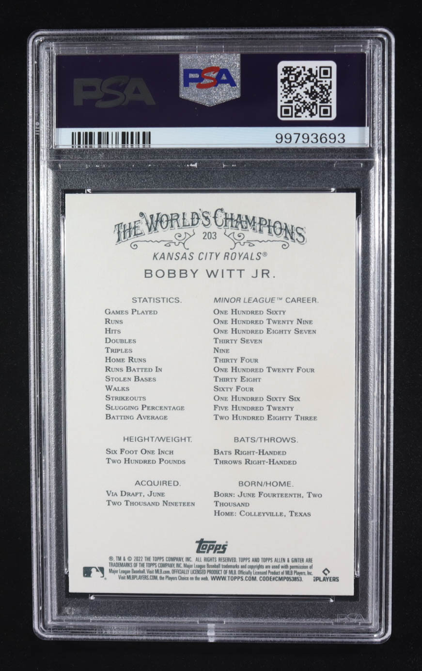 Bobby Witt Jr. 2022 Allen & Ginter #203 (PSA 10) at PristineAuction.com Bobby Witt Jr. 2022 Allen & Ginter #203 (PSA 10) at PristineAuction.com
