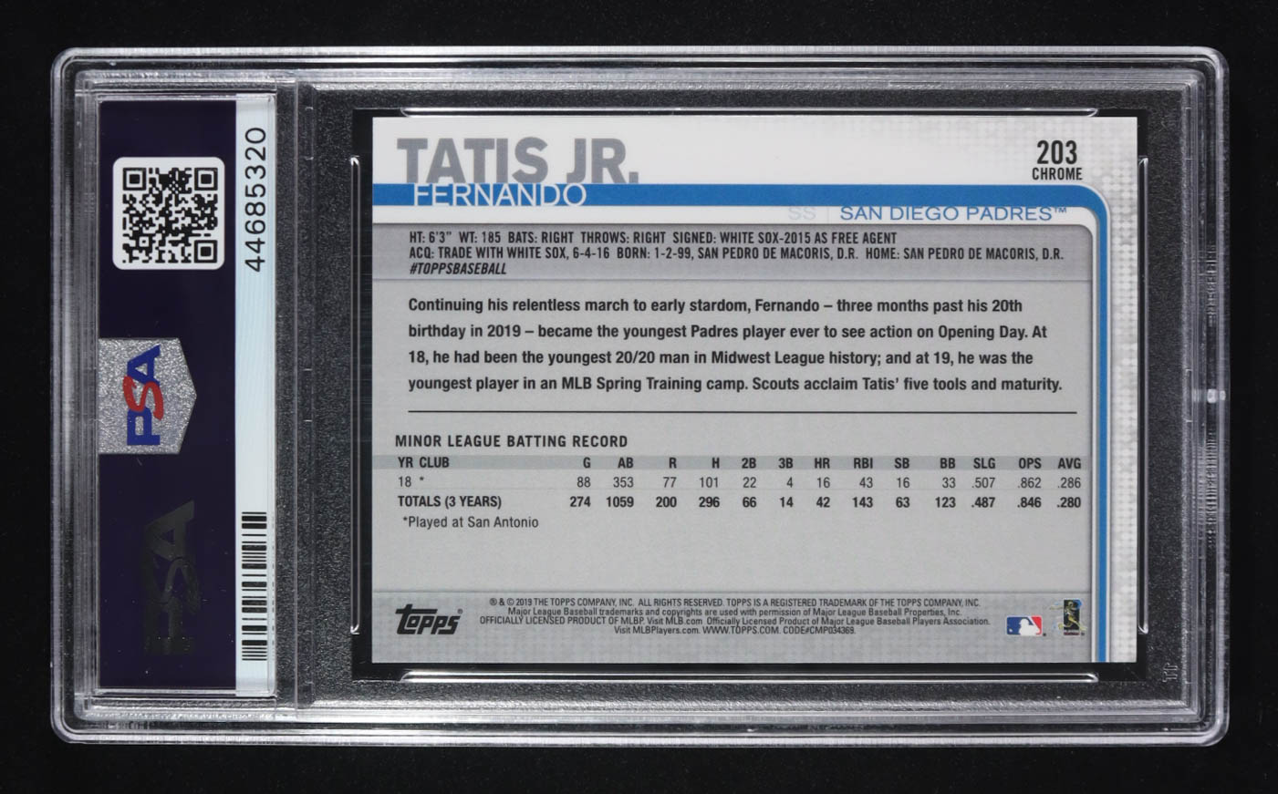 Fernando Tatis Jr. 2019 Topps Chrome #203 RC (PSA 10) at PristineAuction.com Fernando Tatis Jr. 2019 Topps Chrome #203 RC (PSA 10) at PristineAuction.com