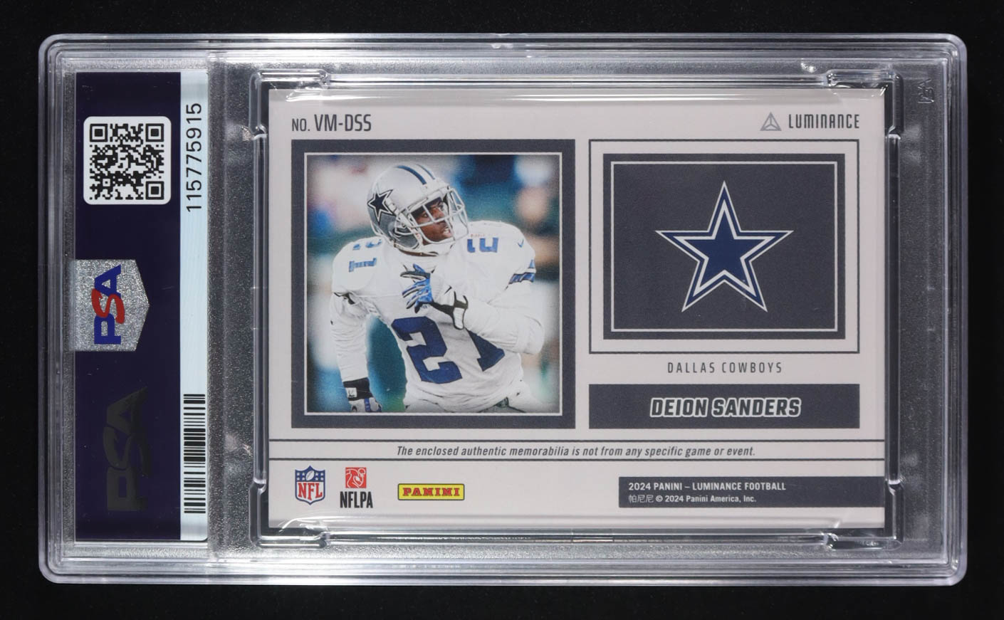 Deion Sanders 2024 Luminance Vintage Material #VMDSS (BCCG 8) at PristineAuction.com Deion Sanders 2024 Luminance Vintage Material #VMDSS (BCCG 8) at PristineAuction.com
