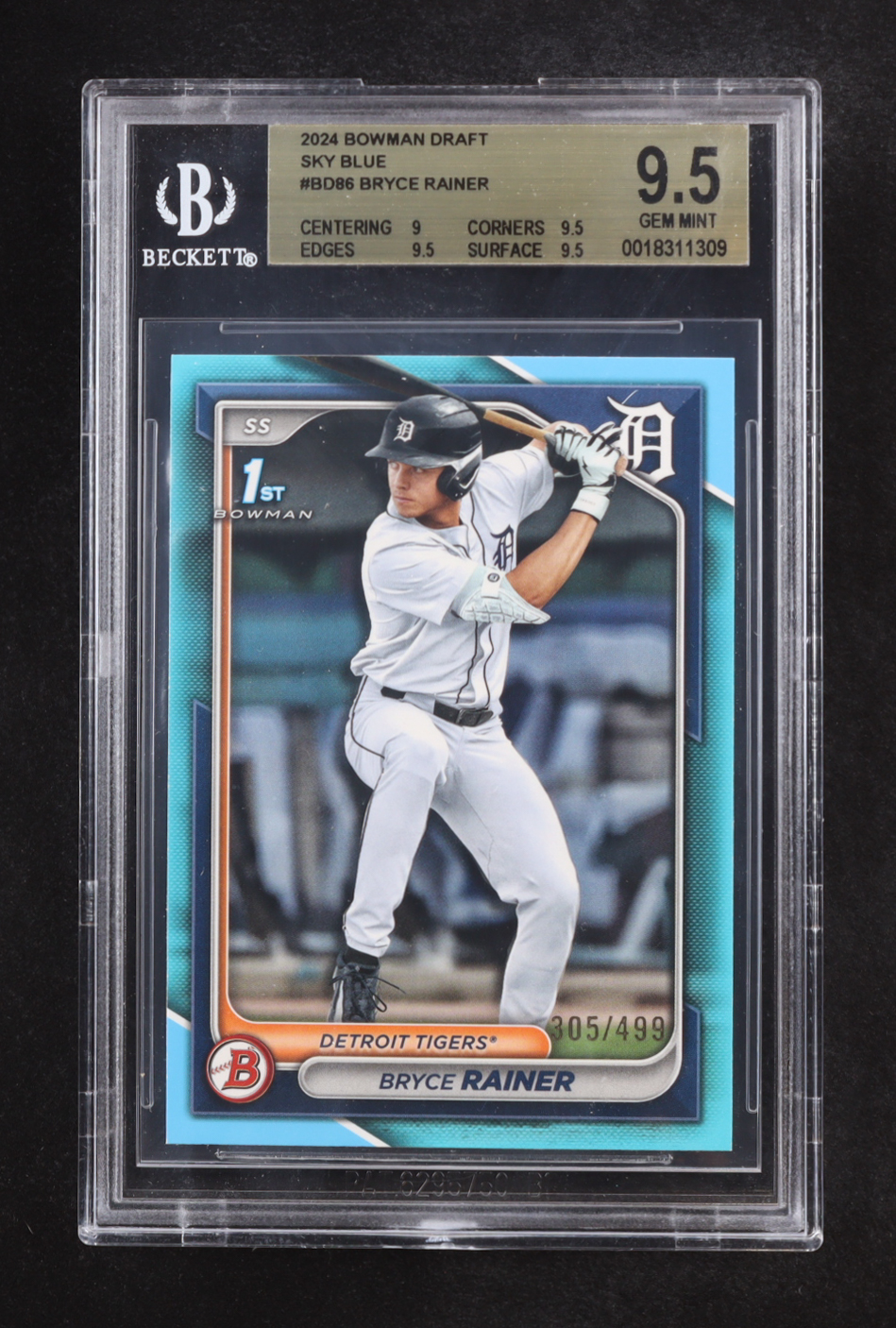 Bryce Rainer 2024 Bowman Draft Sky Blue #BD86 #305/499 RC (BGS 9.5) at PristineAuction.com Bryce Rainer 2024 Bowman Draft Sky Blue #BD86 #305/499 RC (BGS 9.5) at PristineAuction.com
