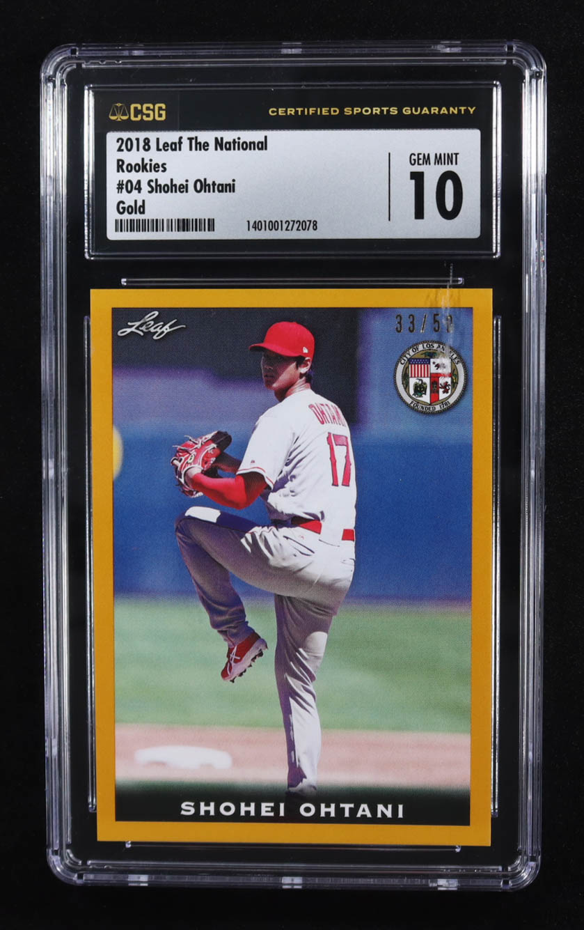 Shohei Ohtani 2018 Leaf The National Rookies Gold #04 RC #33/50 at PristineAuction.com Shohei Ohtani 2018 Leaf The National Rookies Gold #04 RC #33/50 at PristineAuction.com