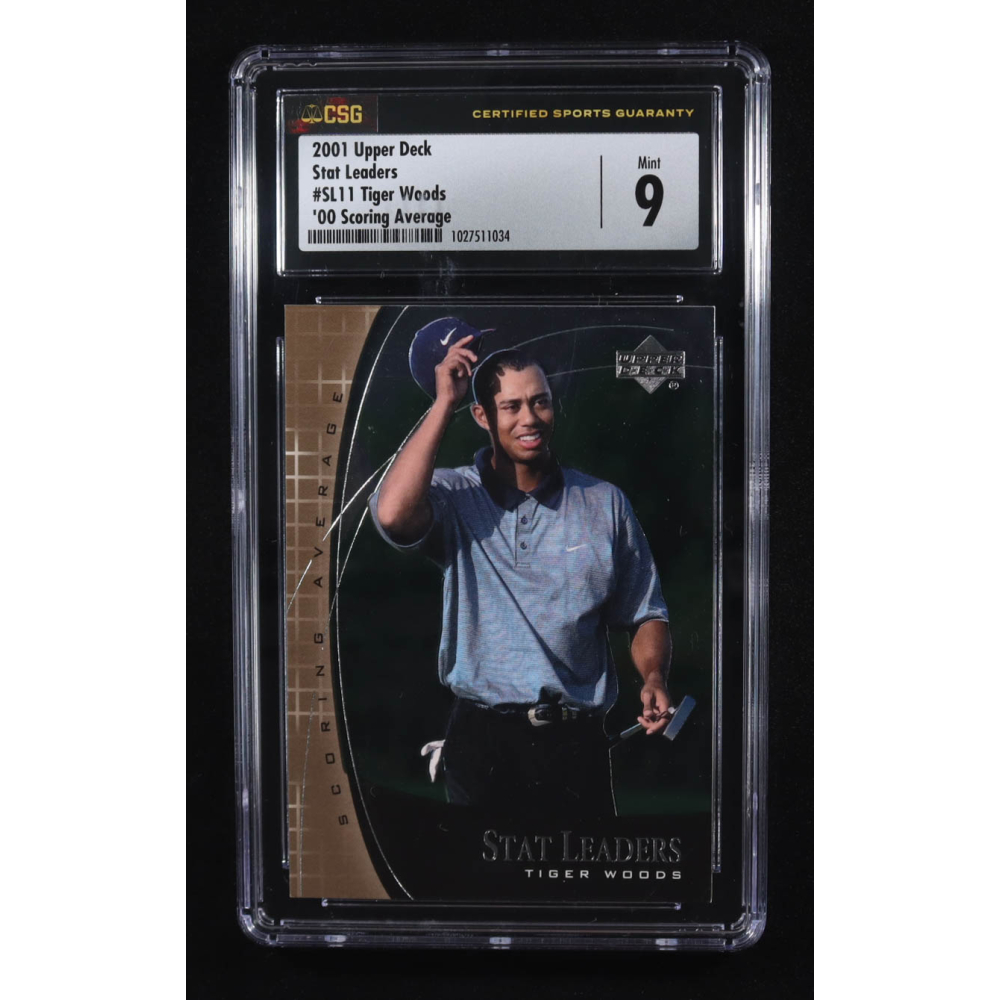 Tiger Woods Upper Deck Stat Leaders / '00 Scoring Average #SL11 RC (CGC 9) at PristineAuction.com Tiger Woods Upper Deck Stat Leaders / '00 Scoring Average #SL11 RC (CGC 9) at PristineAuction.com