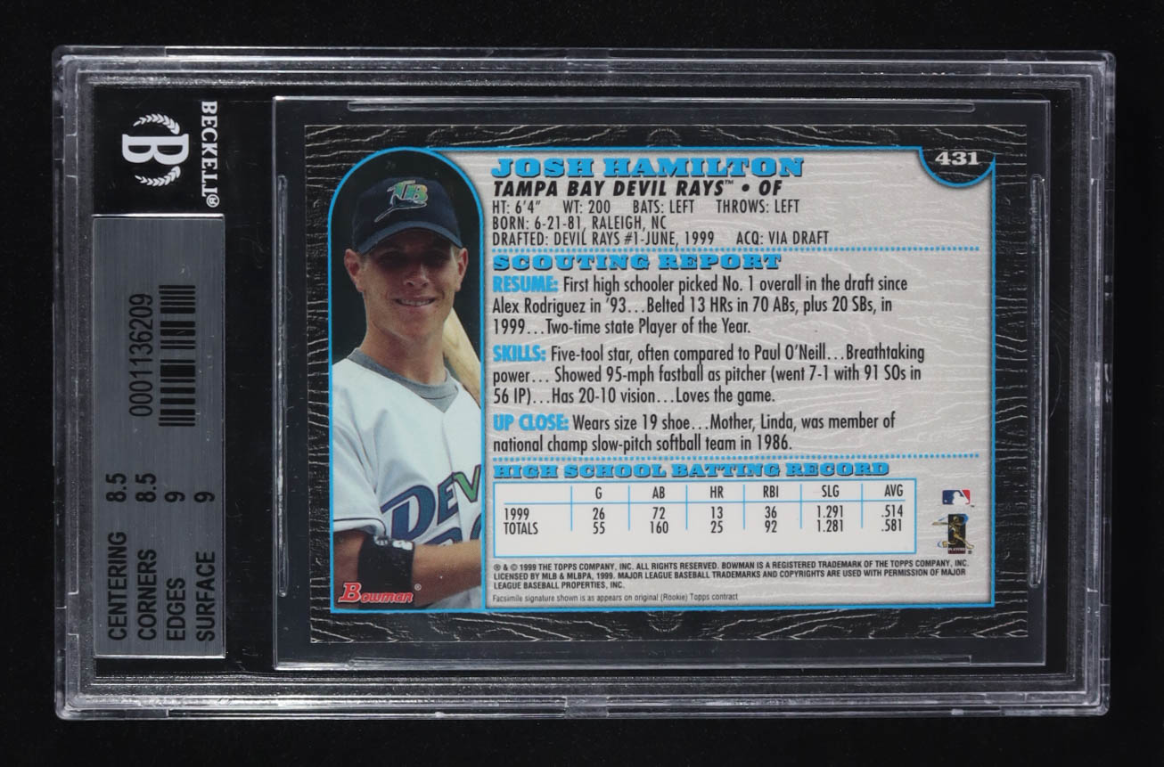 Josh Hamilton 1999 Bowman #431 (BGS 8.5) at PristineAuction.com Josh Hamilton 1999 Bowman #431 (BGS 8.5) at PristineAuction.com
