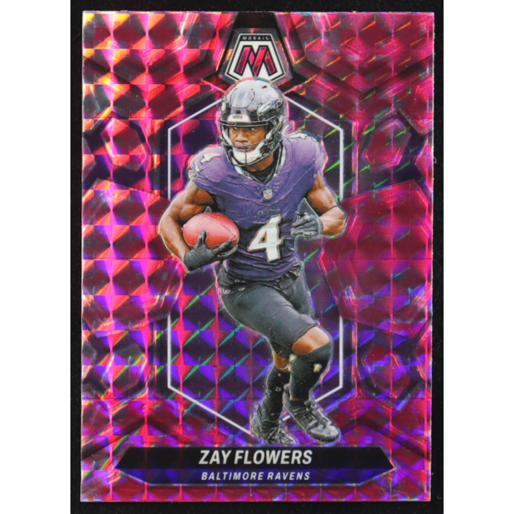 Zay Flowers 2024 Panini Mosaic Mosaic Camo Pink #17 at PristineAuction.com