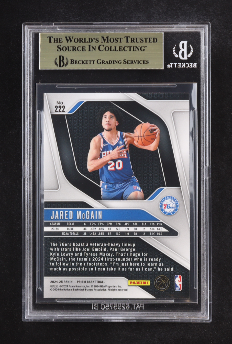 Jared McCain 2024-25 Panini Prizm #222 RC (BGS 9.5) at PristineAuction.com Jared McCain 2024-25 Panini Prizm #222 RC (BGS 9.5) at PristineAuction.com