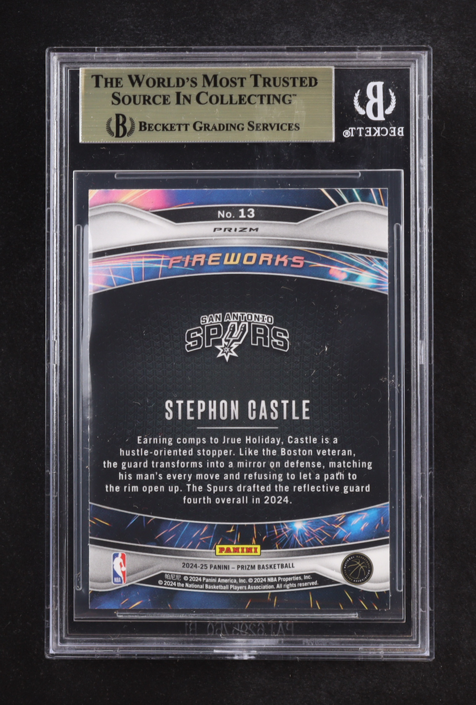 Stephon Castle 2024-25 Panini Prizm Fireworks Prizms Silver #13 RC (BGS 9.5) at PristineAuction.com Stephon Castle 2024-25 Panini Prizm Fireworks Prizms Silver #13 RC (BGS 9.5) at PristineAuction.com