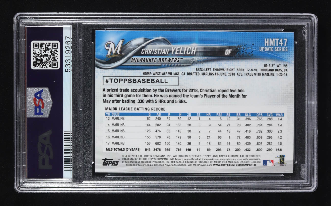 Christian Yelich 2018 Topps Chrome Update #HMT47 (PSA 10) at PristineAuction.com Christian Yelich 2018 Topps Chrome Update #HMT47 (PSA 10) at PristineAuction.com