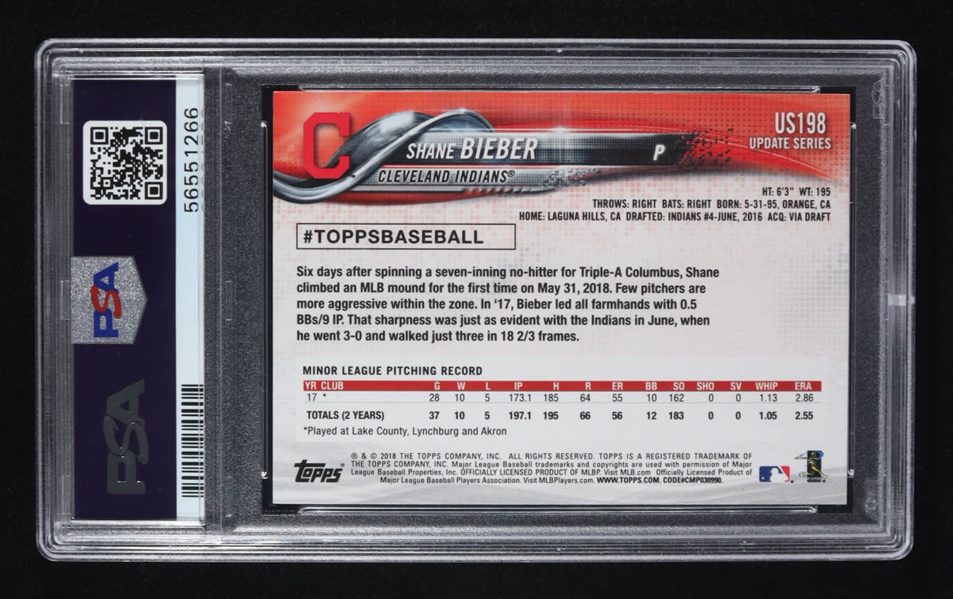 Shane Bieber 2018 Topps Update #US198 RC (PSA 9) at PristineAuction.com Shane Bieber 2018 Topps Update #US198 RC (PSA 9) at PristineAuction.com