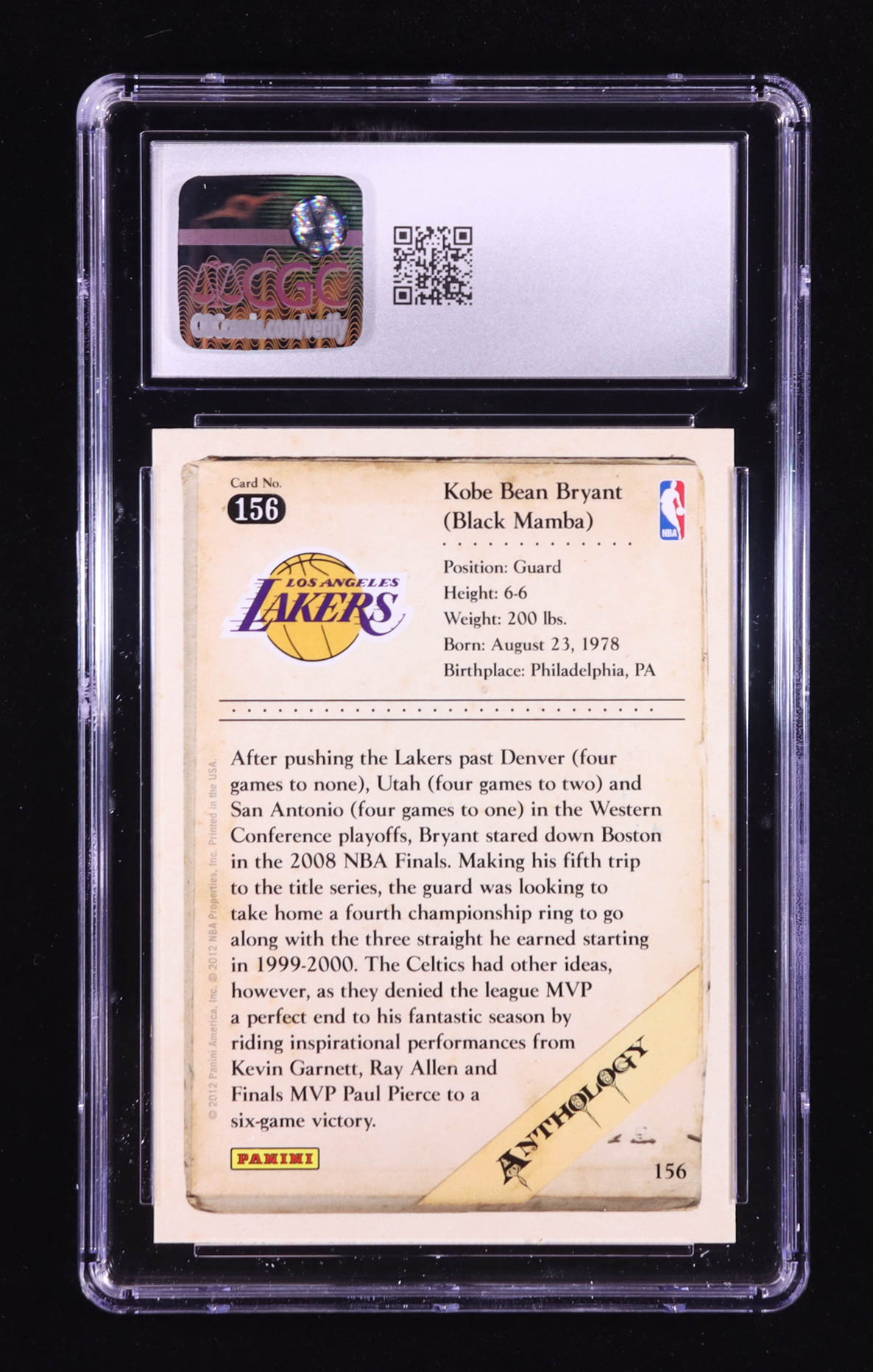Kobe Bryant 2012-13 Panini Kobe Anthology #156 (CGC 10) at PristineAuction.com Kobe Bryant 2012-13 Panini Kobe Anthology #156 (CGC 10) at PristineAuction.com