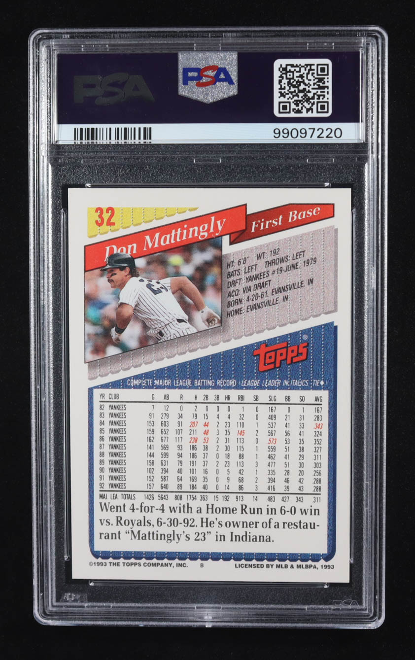 Don Mattingly 1993 Topps #32 (PSA 9) at PristineAuction.com Don Mattingly 1993 Topps #32 (PSA 9) at PristineAuction.com