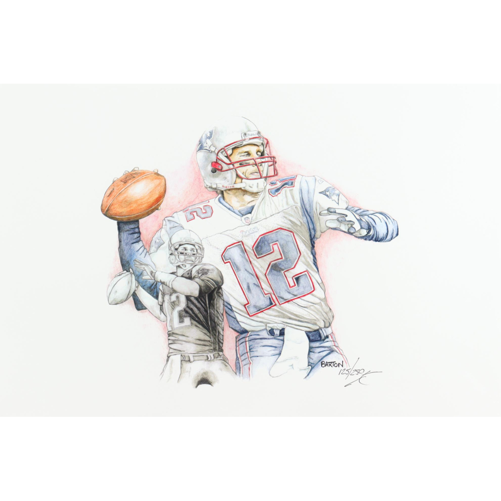 "Tom Brady" Patriots LE 12x18 Lithograph By Brian Barton #/250 (PA) at PristineAuction.com "Tom Brady" Patriots LE 12x18 Lithograph By Brian Barton #/250 (PA) at PristineAuction.com