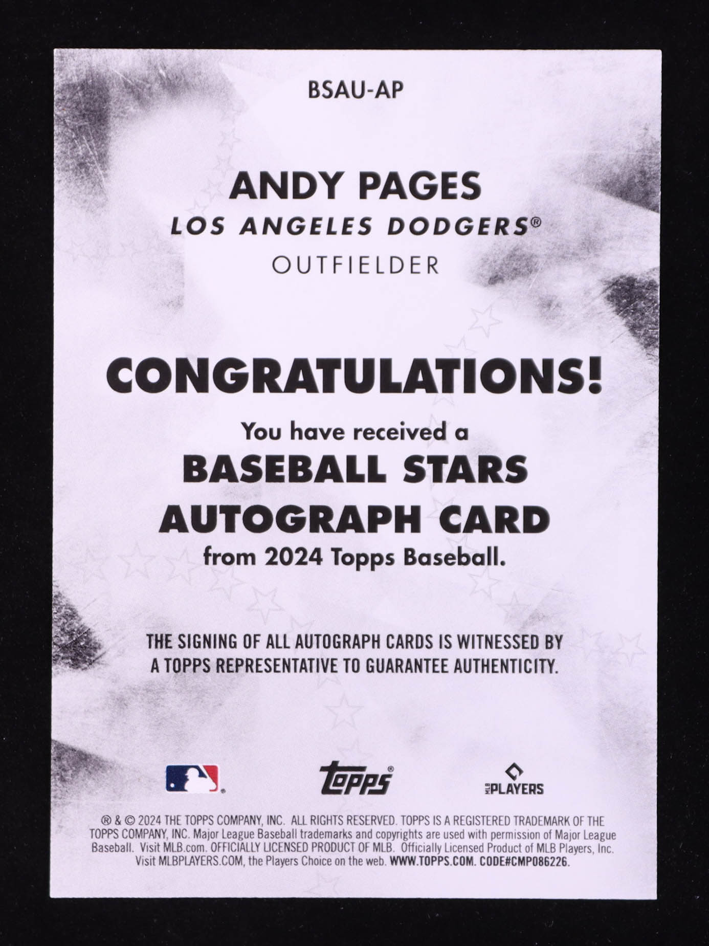 Andy Pages 2024 Topps Update Baseball Stars Autographs #BSAUAP RC at PristineAuction.com Andy Pages 2024 Topps Update Baseball Stars Autographs #BSAUAP RC at PristineAuction.com