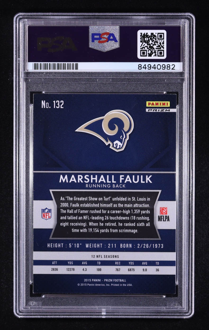Marshall Faulk Signed 2015 Panini Prizm Green Prizm HOF #132 (PSA) at PristineAuction.com Marshall Faulk Signed 2015 Panini Prizm Green Prizm HOF #132 (PSA) at PristineAuction.com