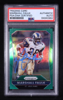 Marshall Faulk Signed 2015 Panini Prizm Green Prizm HOF #132 (PSA) at PristineAuction.com