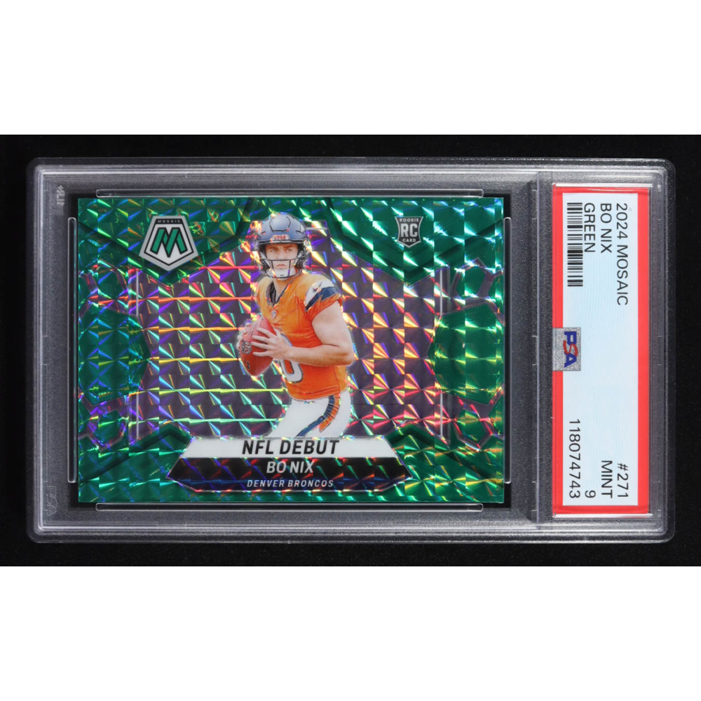 Bo Nix 2024 Panini Mosaic Green Prizm DEB #271 RC (PSA 9) at PristineAuction.com