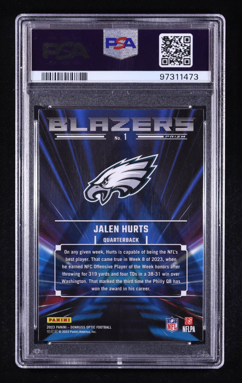 Jalen Hurts 2023 Donruss Optic Blazers #1 (PSA 10) at PristineAuction.com Jalen Hurts 2023 Donruss Optic Blazers #1 (PSA 10) at PristineAuction.com