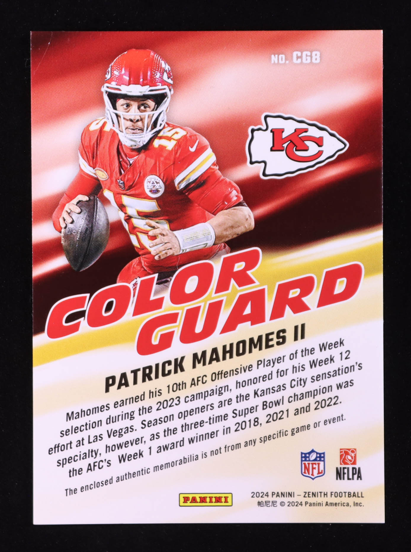 Patrick Mahomes II 2024 Zenith Color Guard Jerseys #8 at PristineAuction.com Patrick Mahomes II 2024 Zenith Color Guard Jerseys #8 at PristineAuction.com