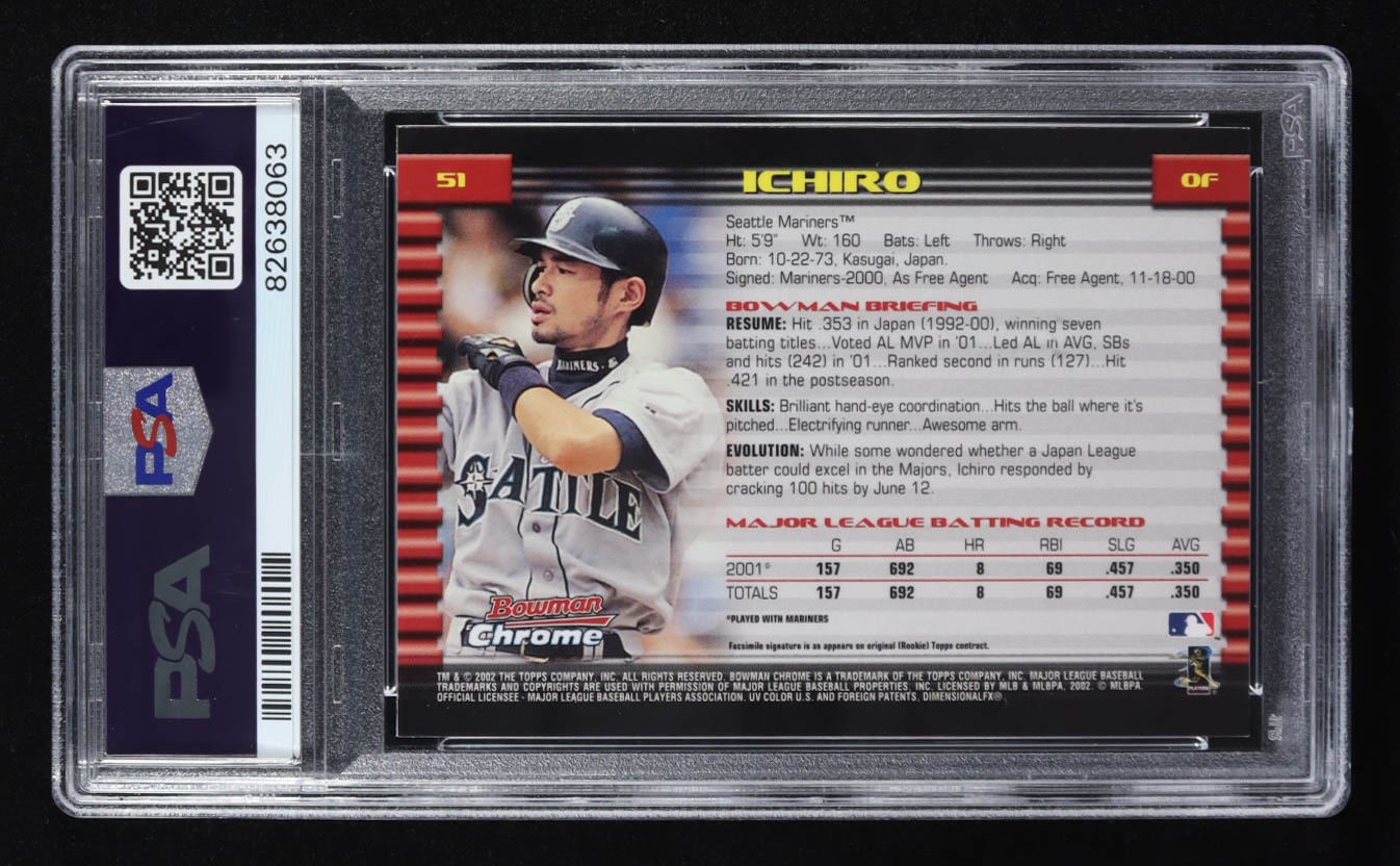 Ichiro Suzuki 2002 Bowman Chrome Refractors #51 (PSA 9) at PristineAuction.com Ichiro Suzuki 2002 Bowman Chrome Refractors #51 (PSA 9) at PristineAuction.com