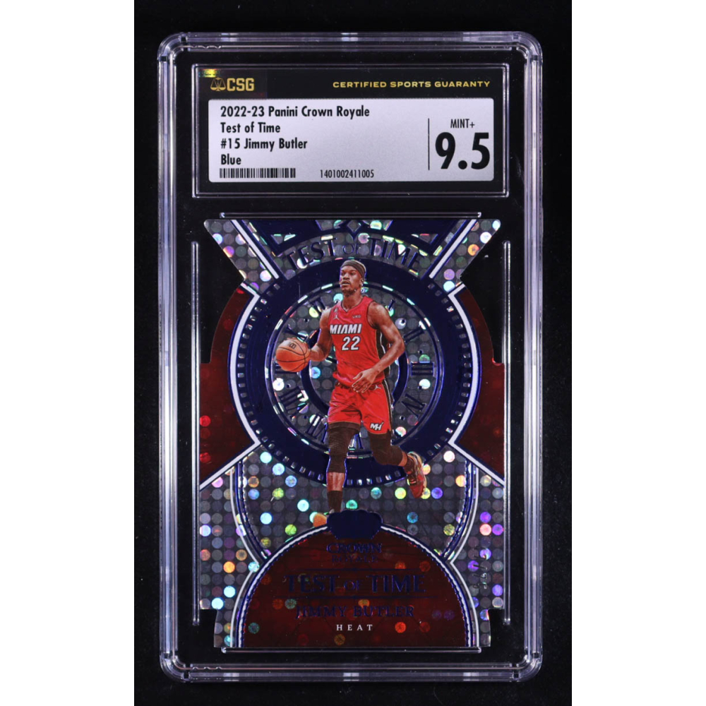 Jimmy Butler 2022-23 Crown Royale Test of Time Blue #15 #47/75 (CSG 9.5) at PristineAuction.com