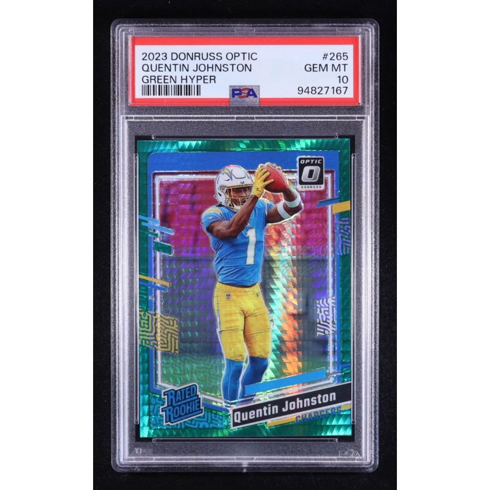 Quentin Johnston 2023 Donruss Optic Green Hyper #265 RR RC (PSA 10) at PristineAuction.com