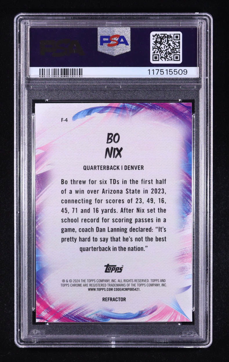 Bo Nix 2024 Topps Chrome Finesse Refractor #F4 RC (PSA 10) at PristineAuction.com Bo Nix 2024 Topps Chrome Finesse Refractor #F4 RC (PSA 10) at PristineAuction.com