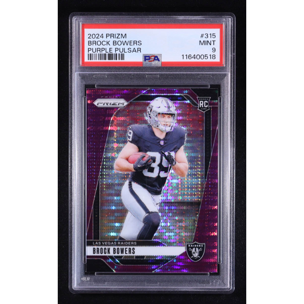 Brock Bowers 2024 Panini Prizm Prizms Purple Pulsar #315 RC (PSA 9) at PristineAuction.com