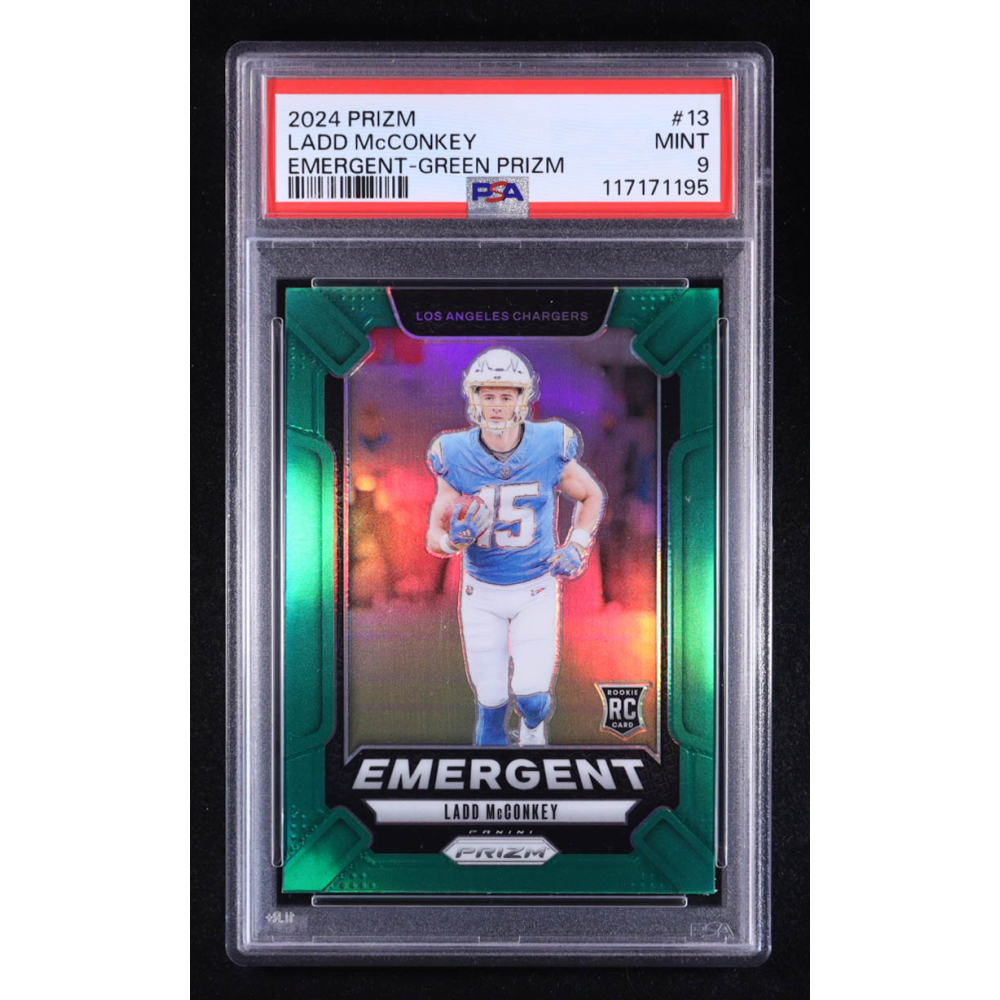 Ladd McConkey 2024 Prizm Emergent Prizms Green #13 RC (PSA 9) at PristineAuction.com Ladd McConkey 2024 Prizm Emergent Prizms Green #13 RC (PSA 9) at PristineAuction.com