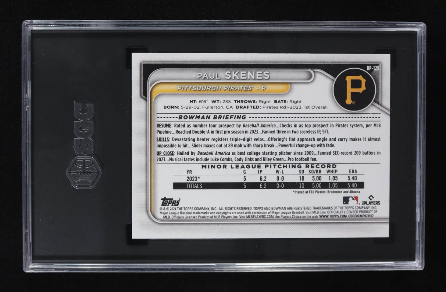Paul Skenes 2024 Bowman Prospects #BP125 RC (SGC 10) at PristineAuction.com Paul Skenes 2024 Bowman Prospects #BP125 RC (SGC 10) at PristineAuction.com