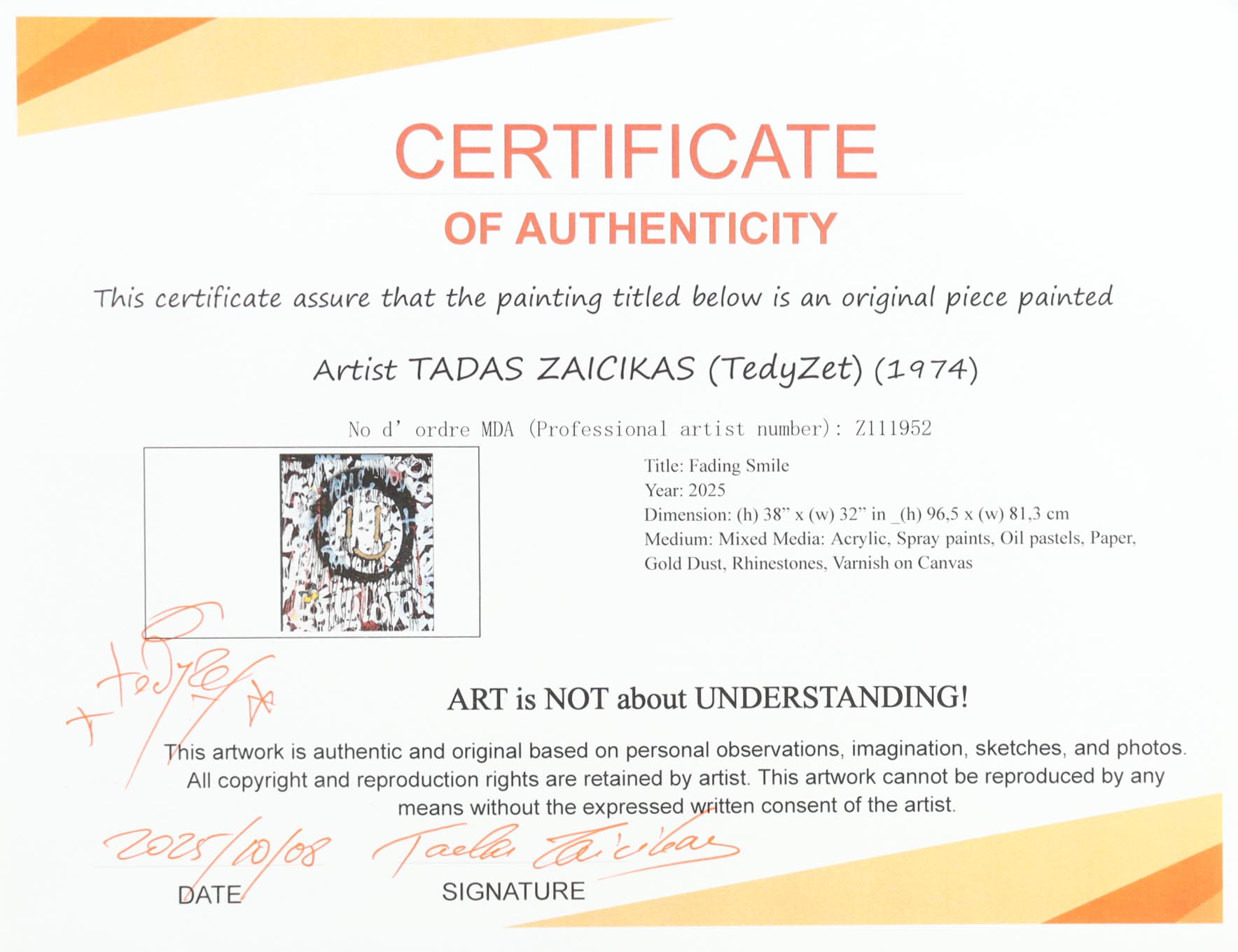 "Fading Smile" 2025 32x28 Original Painting on Canvas by Tadas Zaicikas | TedyZet (Zaicikas) at PristineAuction.com "Fading Smile" 2025 32x28 Original Painting on Canvas by Tadas Zaicikas | TedyZet (Zaicikas) at PristineAuction.com