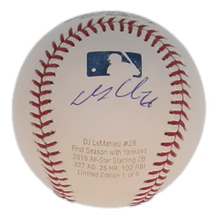 DJ LeMahieu Signed LE OML Career Stat Engraved Baseball (JSA) at PristineAuction.com DJ LeMahieu Signed LE OML Career Stat Engraved Baseball (JSA) at PristineAuction.com