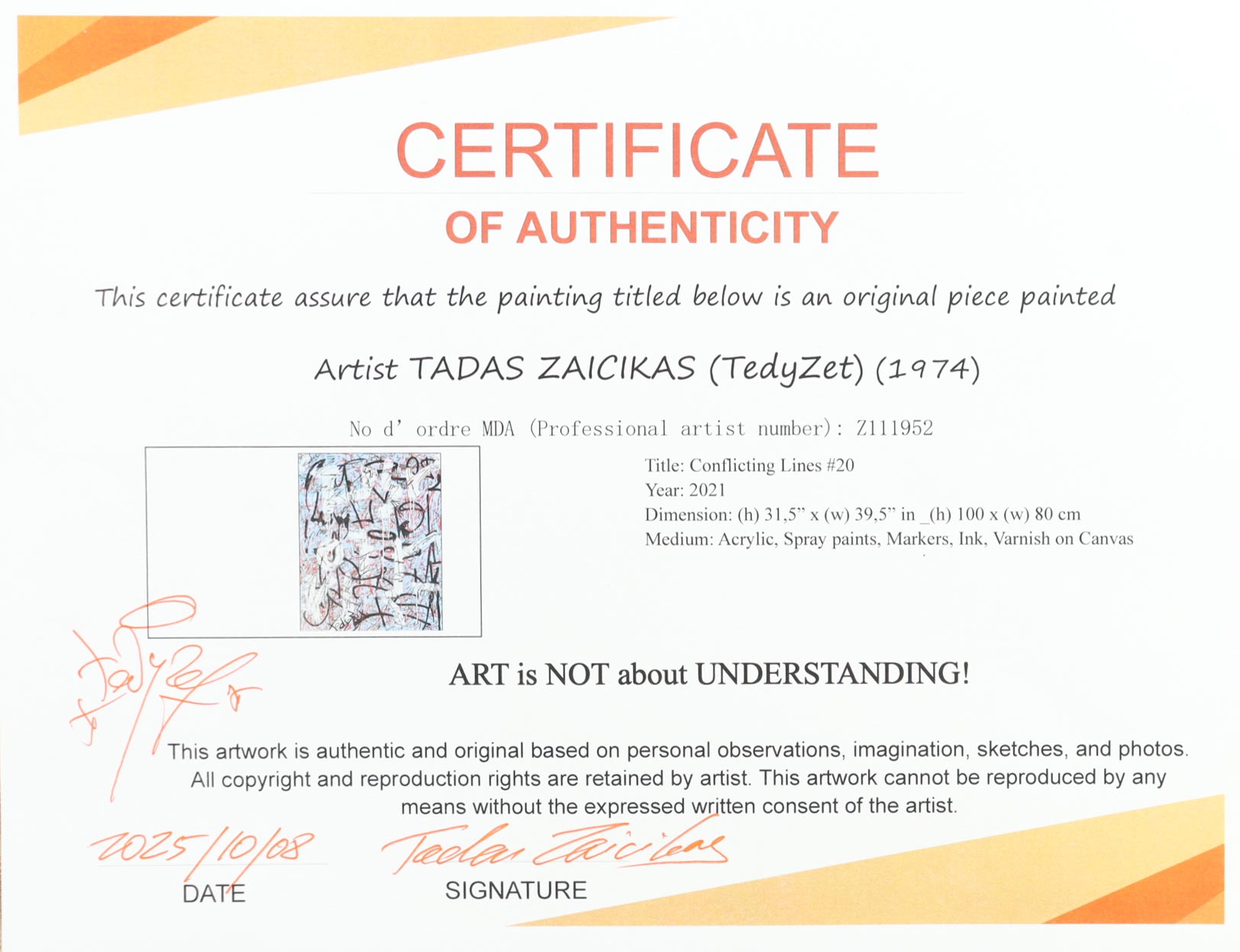 "Conflicting Lines #20" 2021 30x28 Original Painting on Canvas by Tadas Zaicikas | TedyZet (Zaicikas) at PristineAuction.com "Conflicting Lines #20" 2021 30x28 Original Painting on Canvas by Tadas Zaicikas | TedyZet (Zaicikas) at PristineAuction.com