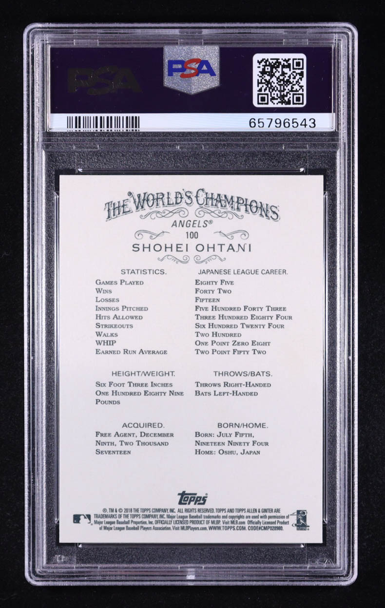 Shohei Ohtani 2018 Topps Allen & Ginter #100 RC (PSA 10) at PristineAuction.com Shohei Ohtani 2018 Topps Allen & Ginter #100 RC (PSA 10) at PristineAuction.com