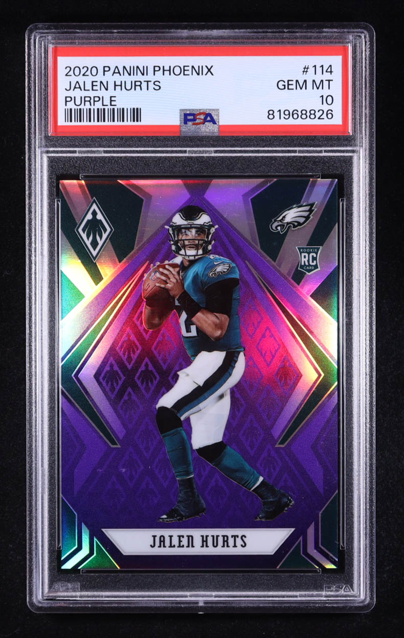 Jalen Hurts 2020 Panini Phoenix Purple #114 #96/149 RC (PSA 10) at PristineAuction.com Jalen Hurts 2020 Panini Phoenix Purple #114 #96/149 RC (PSA 10) at PristineAuction.com