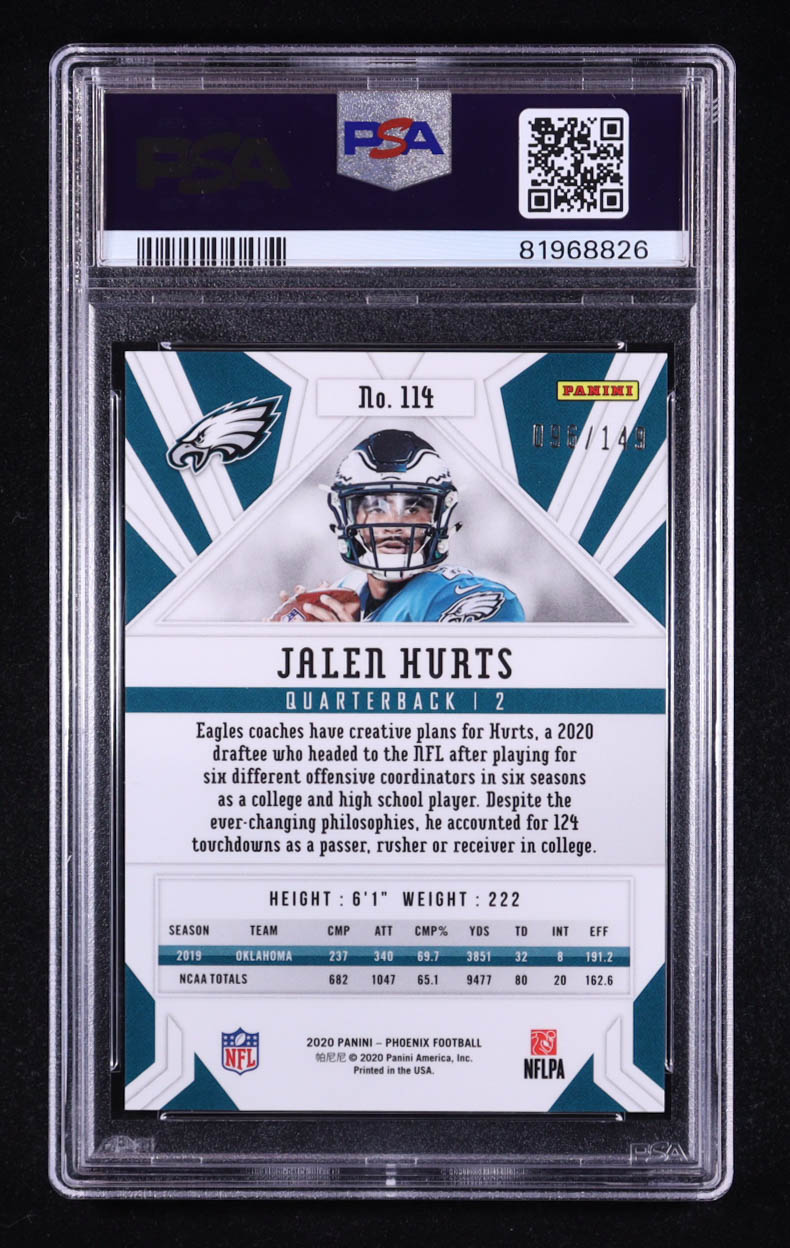 Jalen Hurts 2020 Panini Phoenix Purple #114 #96/149 RC (PSA 10) at PristineAuction.com Jalen Hurts 2020 Panini Phoenix Purple #114 #96/149 RC (PSA 10) at PristineAuction.com