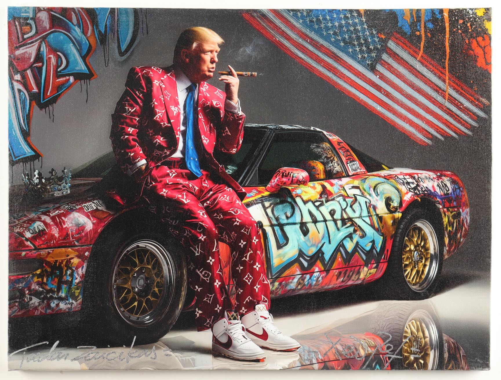 "Luxury Rebellion: Cigar of Empire #2" 2025 18x24 Original Painting on Canvas by Tadas Zaicikas | TedyZet (Zaicikas) at PristineAuction.com "Luxury Rebellion: Cigar of Empire #2" 2025 18x24 Original Painting on Canvas by Tadas Zaicikas | TedyZet (Zaicikas) at PristineAuction.com