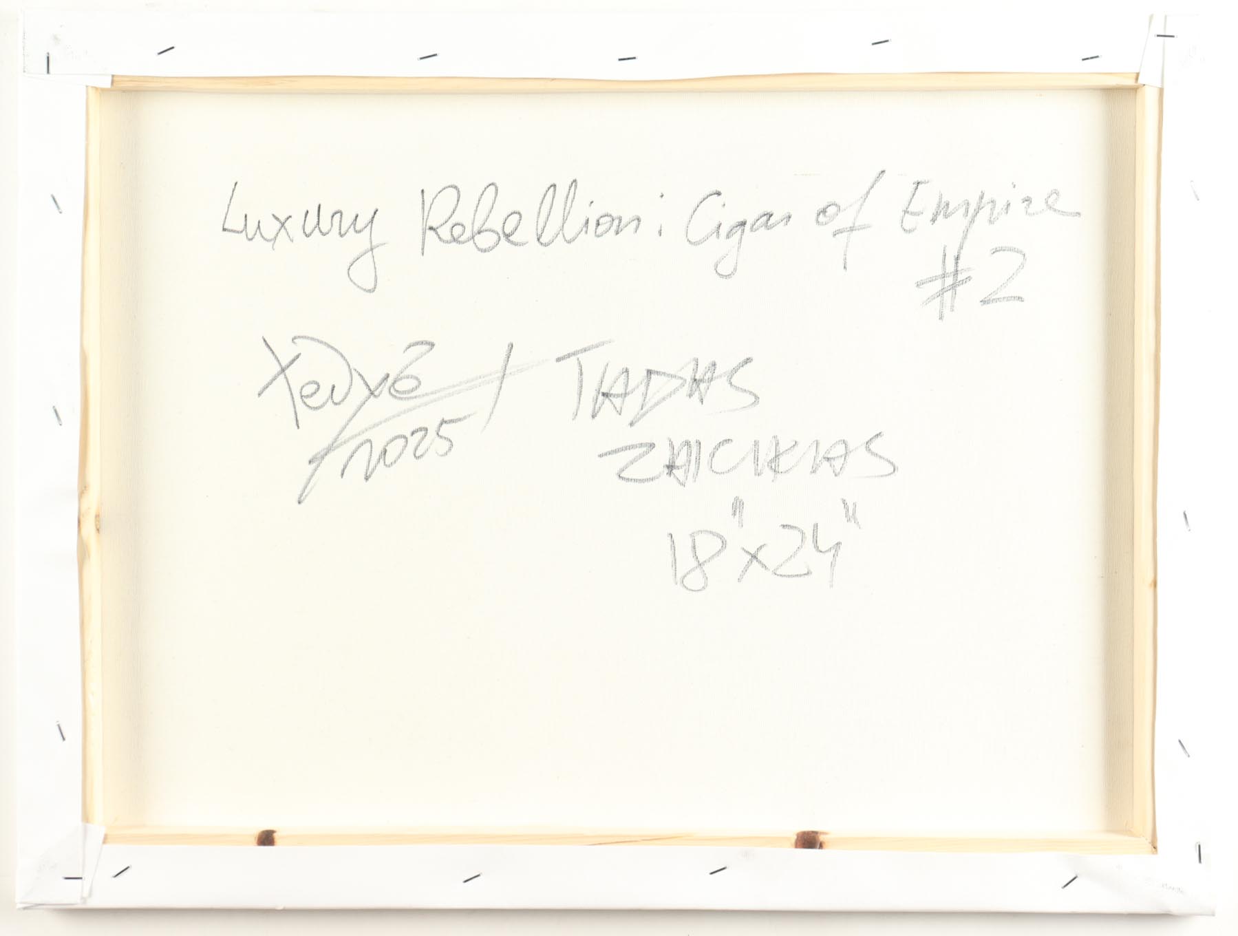 "Luxury Rebellion: Cigar of Empire #2" 2025 18x24 Original Painting on Canvas by Tadas Zaicikas | TedyZet (Zaicikas) at PristineAuction.com "Luxury Rebellion: Cigar of Empire #2" 2025 18x24 Original Painting on Canvas by Tadas Zaicikas | TedyZet (Zaicikas) at PristineAuction.com